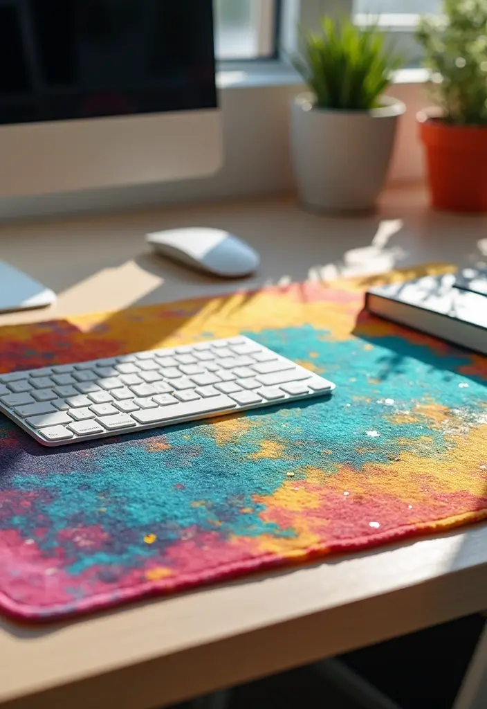 30 Eclectic Office Decor Ideas That Are Pure Personality - 11. Artistic Desk Mat