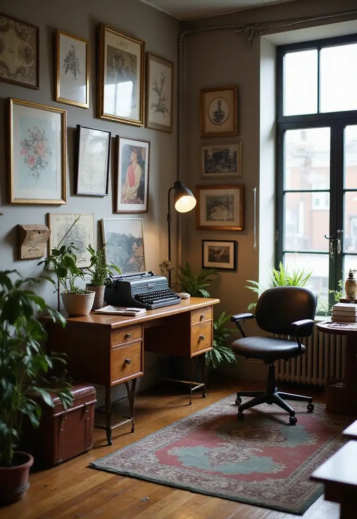 30 Eclectic Office Decor Ideas That Are Pure Personality - 13. Mix of Vintage and Modern