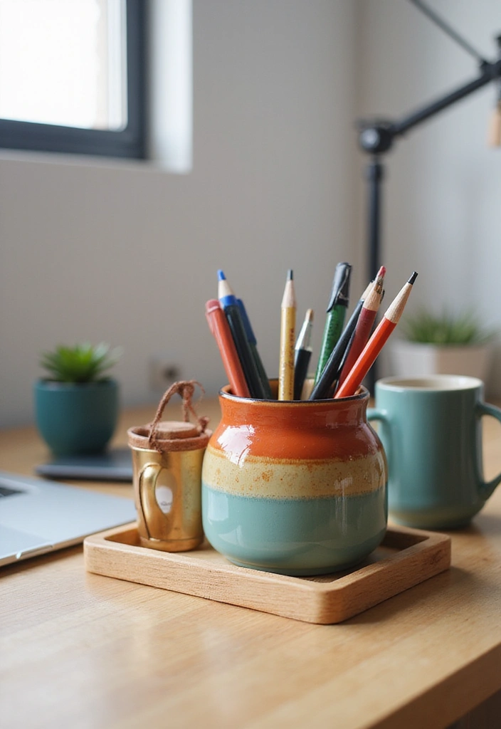 30 Eclectic Office Decor Ideas That Are Pure Personality - 17. Unique Desk Organizer