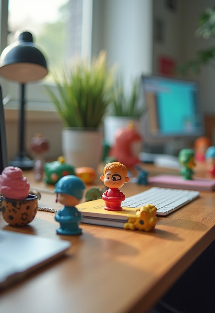 30 Eclectic Office Decor Ideas That Are Pure Personality - 22. Whimsical Desk Toys
