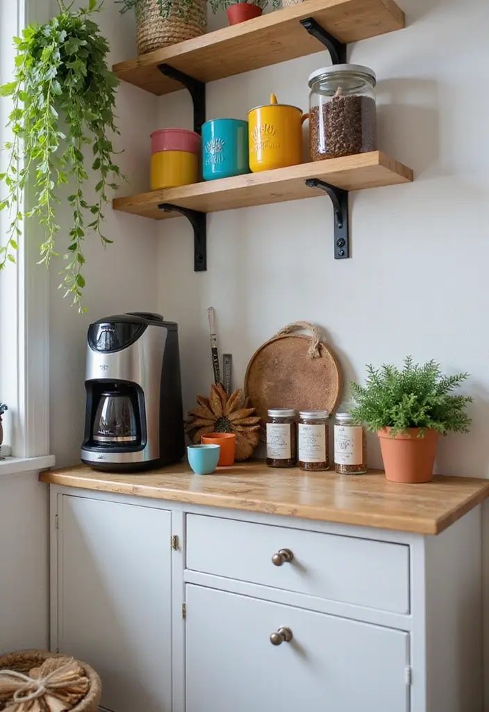 30 Eclectic Office Decor Ideas That Are Pure Personality - 30. Curated Coffee Station