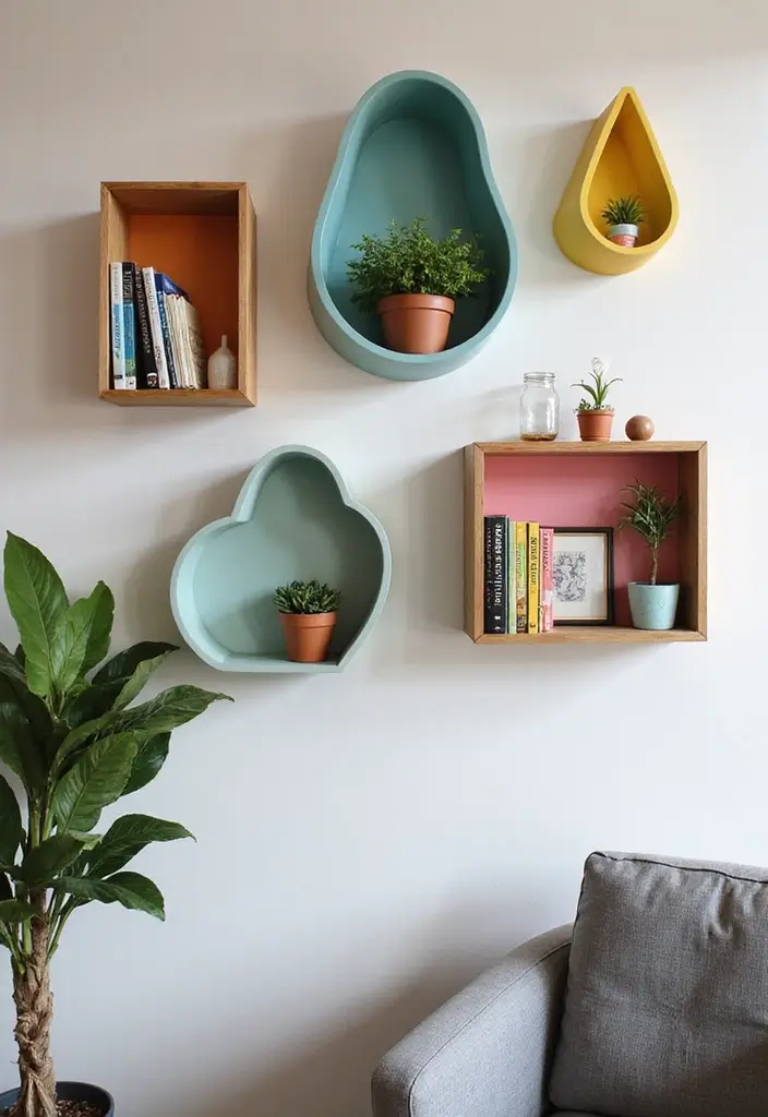 30 Eclectic Office Decor Ideas That Are Pure Personality - 7. Quirky Wall Shelves