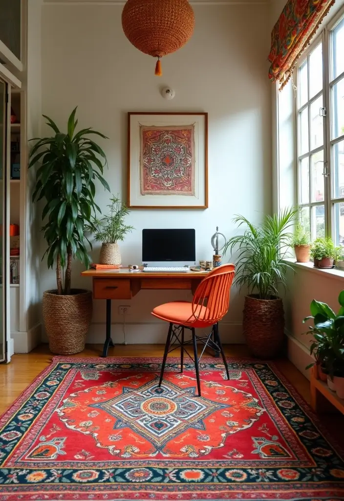 30 Eclectic Office Decor Ideas That Are Pure Personality - 8. Colorful Rugs