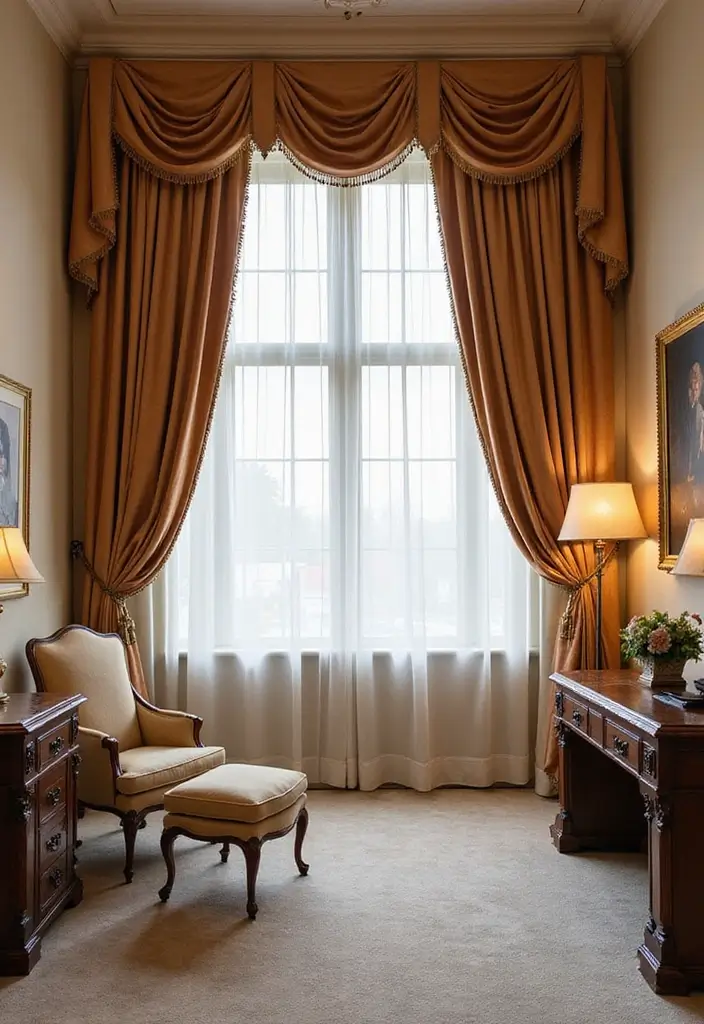 30 Fancy Office Design Ideas That Look Super Expensive - 12. Elegant Window Treatments