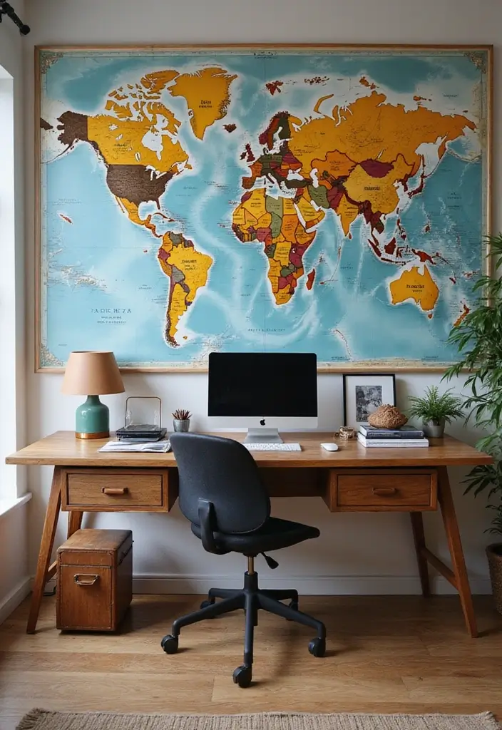 30 Fancy Office Design Ideas That Look Super Expensive - 17. Travel-Inspired Decor
