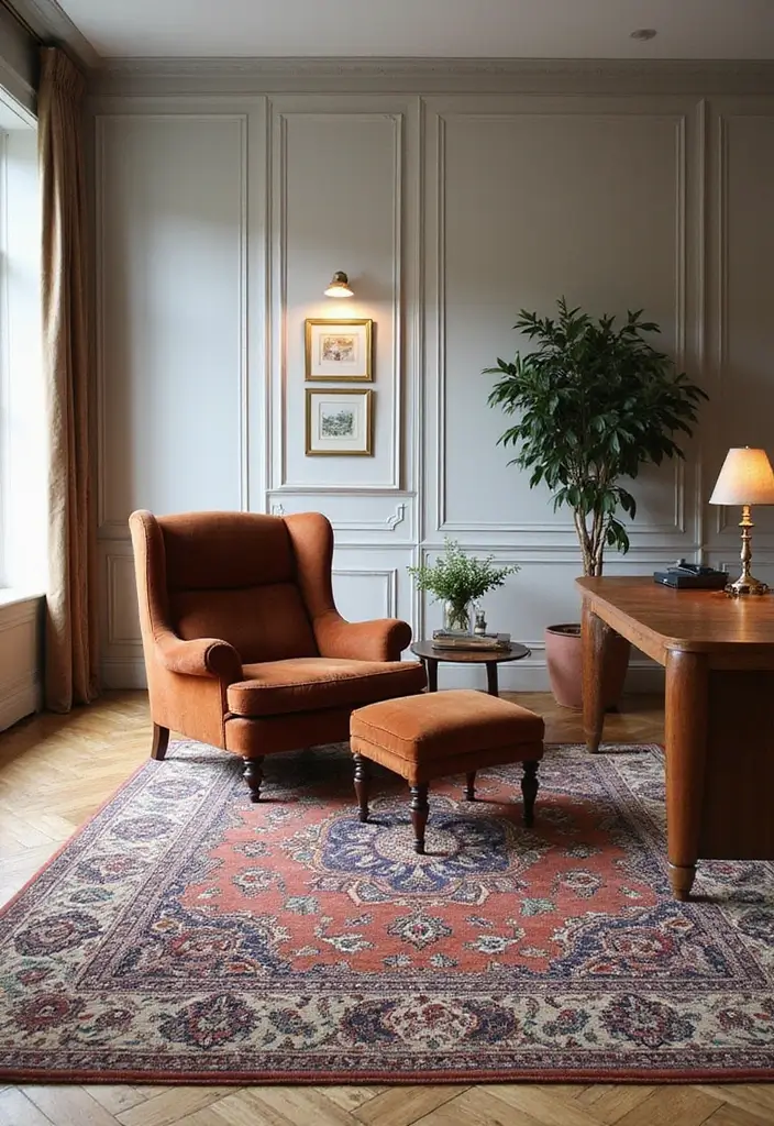 30 Fancy Office Design Ideas That Look Super Expensive - 8. Statement Rugs