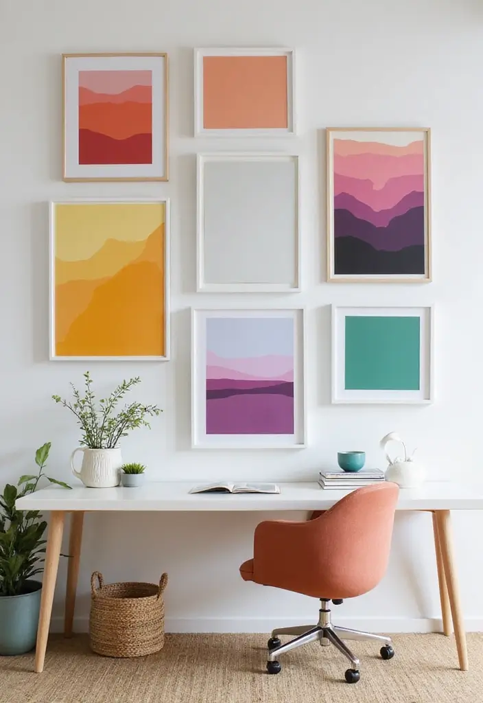 30 Gallery Wall Office Ideas to Instantly Level Up Your Zoom Background - 16. Color Gradation
