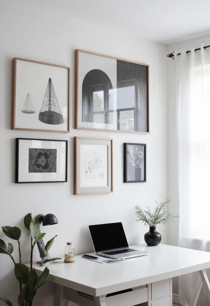 30 Gallery Wall Office Ideas to Instantly Level Up Your Zoom Background - 18. Monochrome Magic