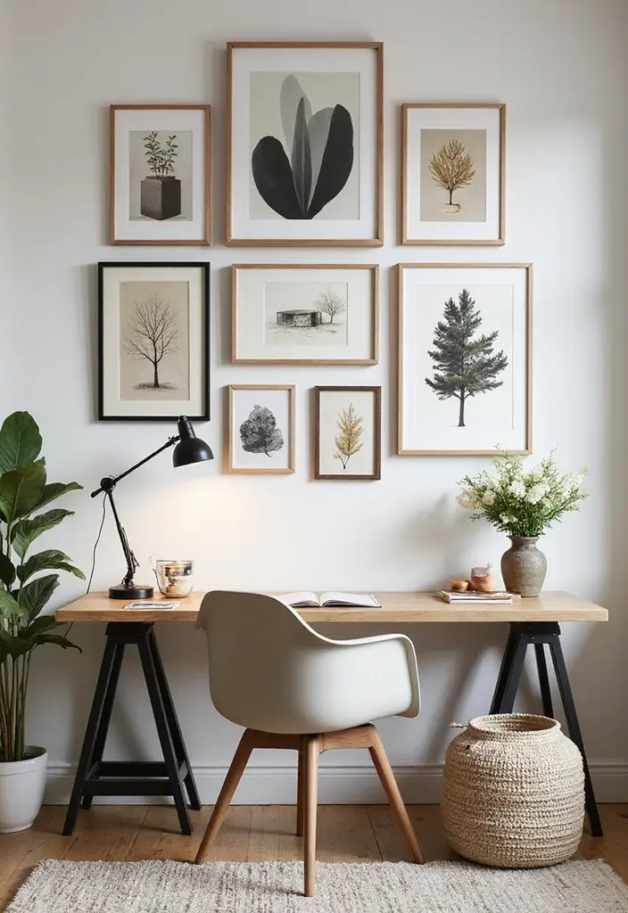 30 Gallery Wall Office Ideas to Instantly Level Up Your Zoom Background - 19. Art from Local Artists