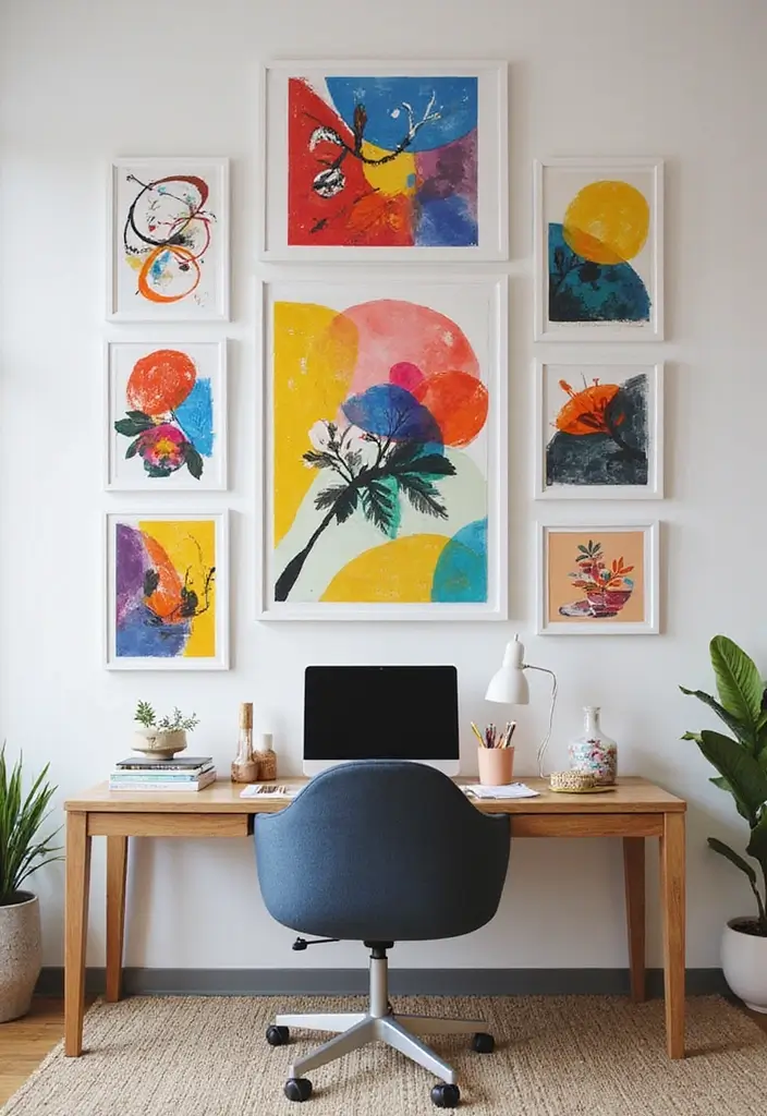 30 Gallery Wall Office Ideas to Instantly Level Up Your Zoom Background - 2. Abstract Art for a Modern Touch
