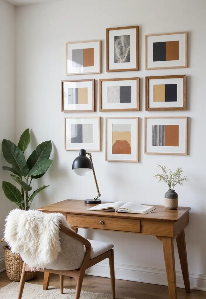 30 Gallery Wall Office Ideas to Instantly Level Up Your Zoom Background - 20. Framed Fabric Swatches