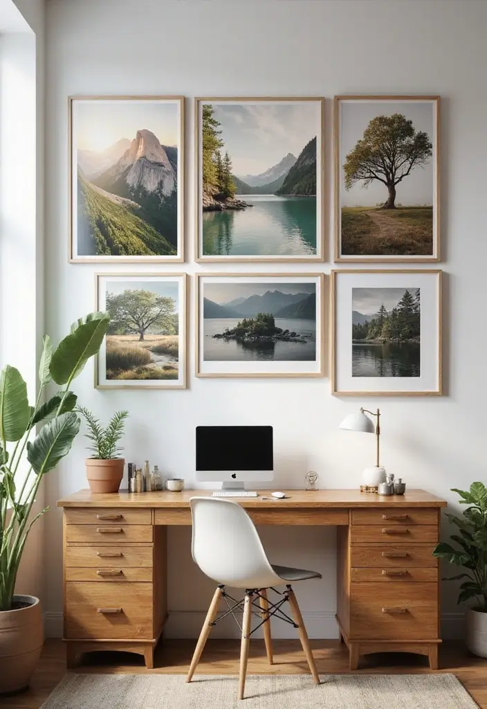 30 Gallery Wall Office Ideas to Instantly Level Up Your Zoom Background - 24. Nature Photography