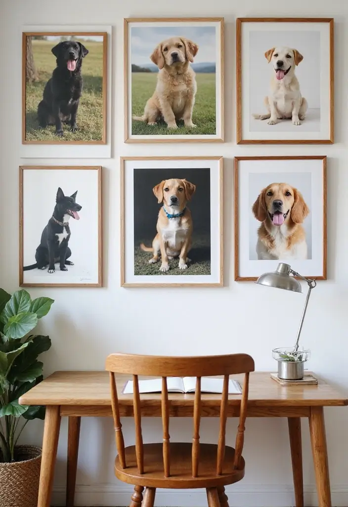 30 Gallery Wall Office Ideas to Instantly Level Up Your Zoom Background - 25. Pet Portraits