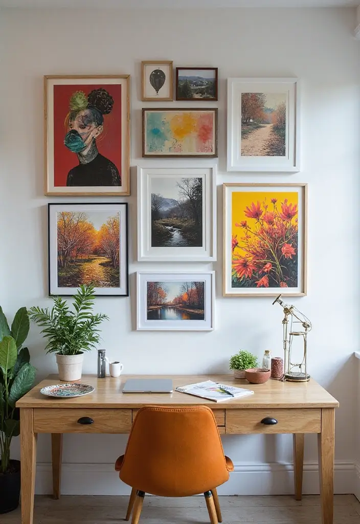 30 Gallery Wall Office Ideas to Instantly Level Up Your Zoom Background - 26. Mixed Media Art