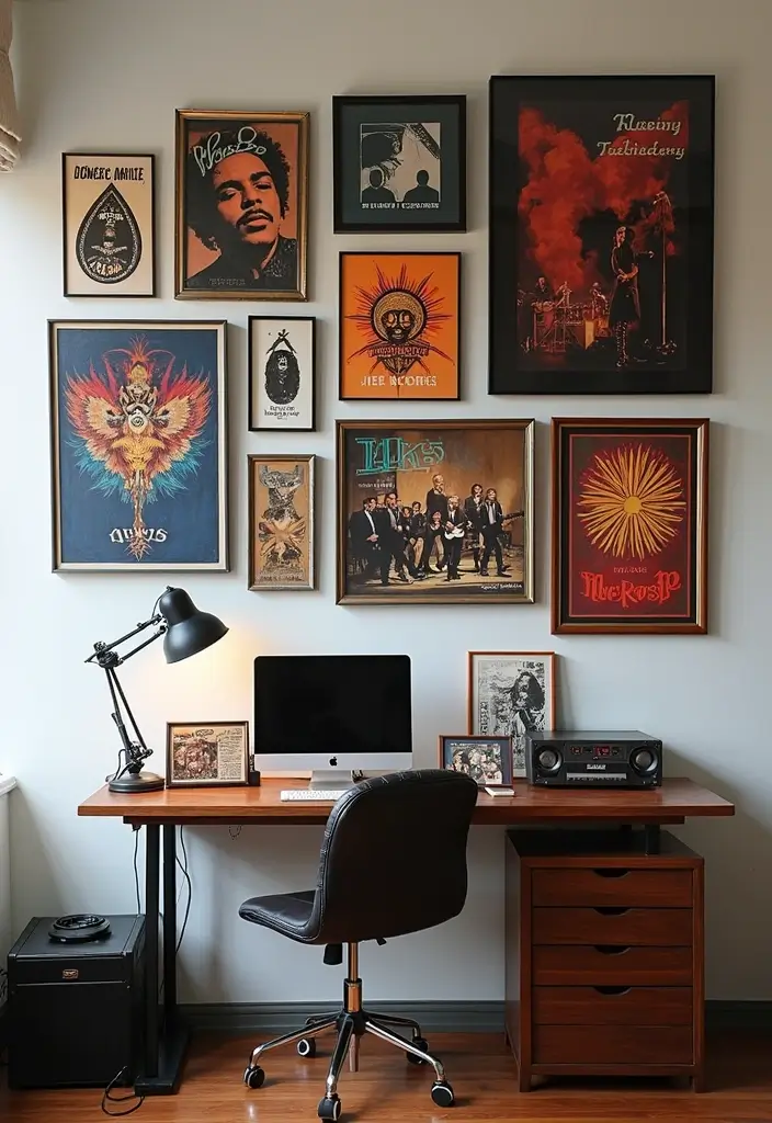 30 Gallery Wall Office Ideas to Instantly Level Up Your Zoom Background - 28. Art Inspired by Music