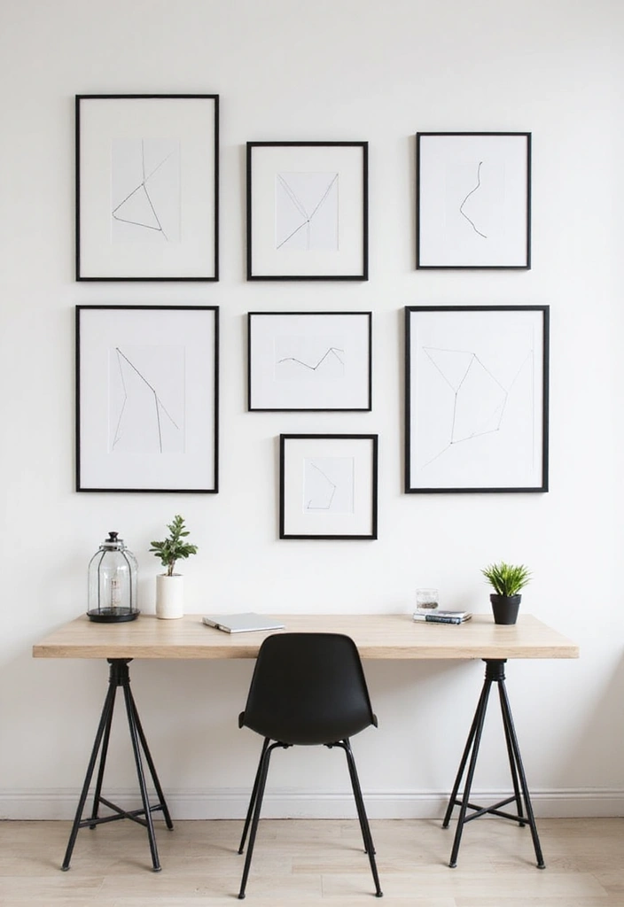 30 Gallery Wall Office Ideas to Instantly Level Up Your Zoom Background - 3. Minimalist Line Art