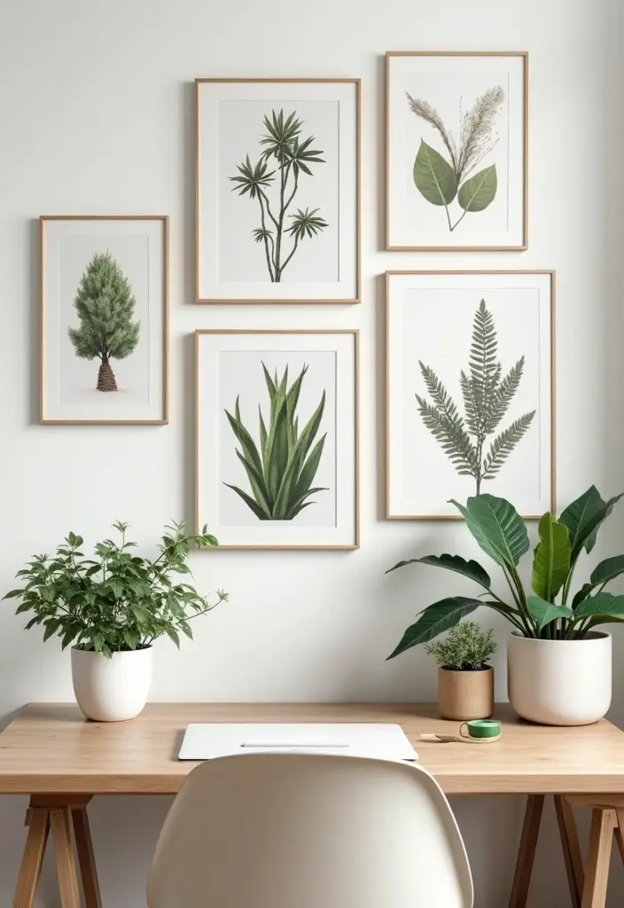 30 Gallery Wall Office Ideas to Instantly Level Up Your Zoom Background - 6. Nature-Inspired Decor