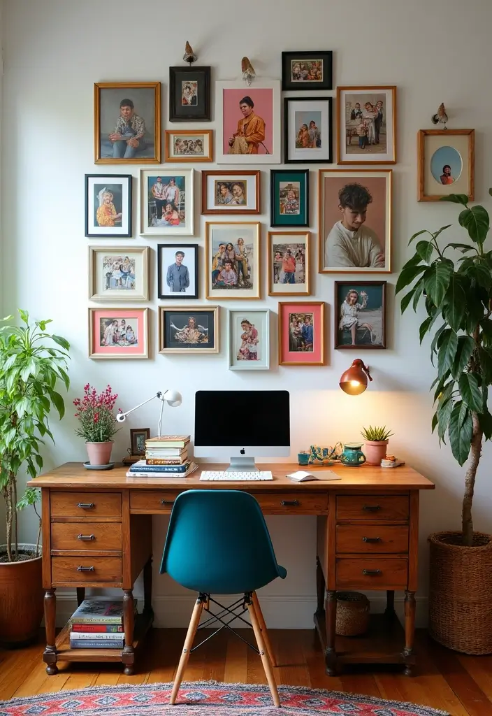 30 Gallery Wall Office Ideas to Instantly Level Up Your Zoom Background - 7. Colorful Collage of Memories