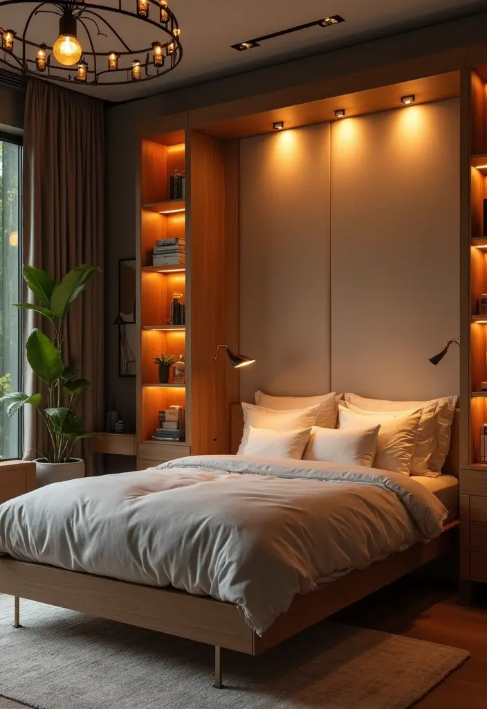 30 Genius Home Office with Murphy Bed Ideas for Small Spaces - 15. Stylish Lighting Solutions