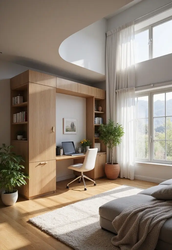30 Genius Home Office with Murphy Bed Ideas for Small Spaces - 16. Open Concept Integration