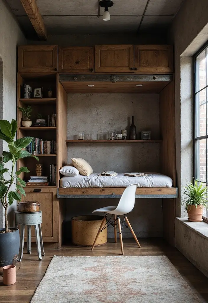 30 Genius Home Office with Murphy Bed Ideas for Small Spaces - 2. The Urban Industrial Vibe