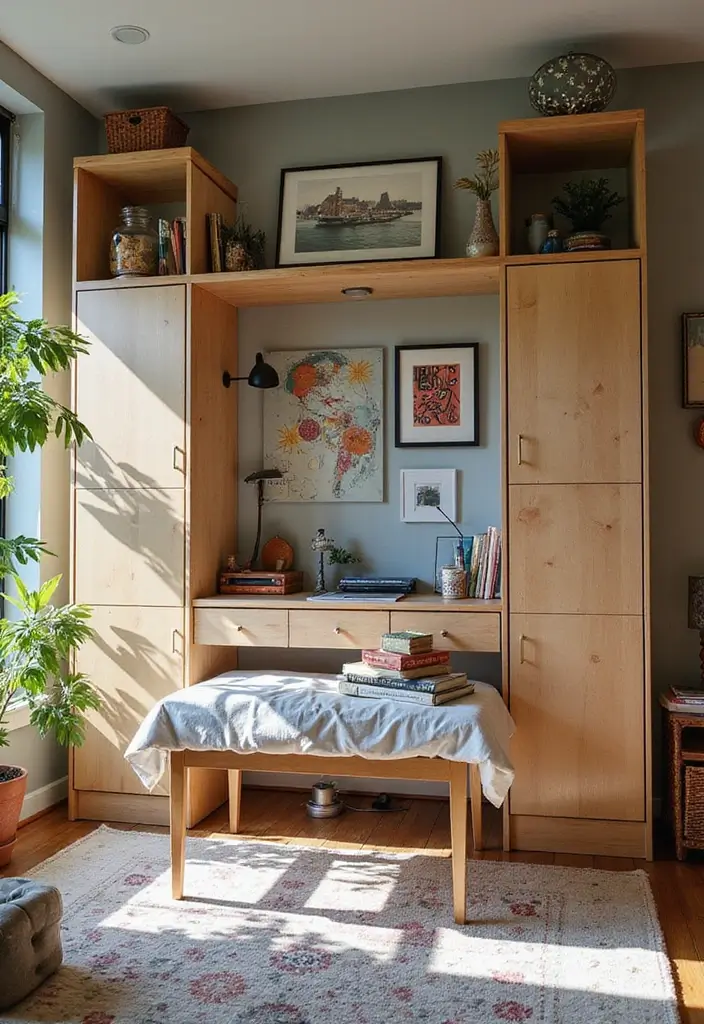 30 Genius Home Office with Murphy Bed Ideas for Small Spaces - 23. Artistic Flair