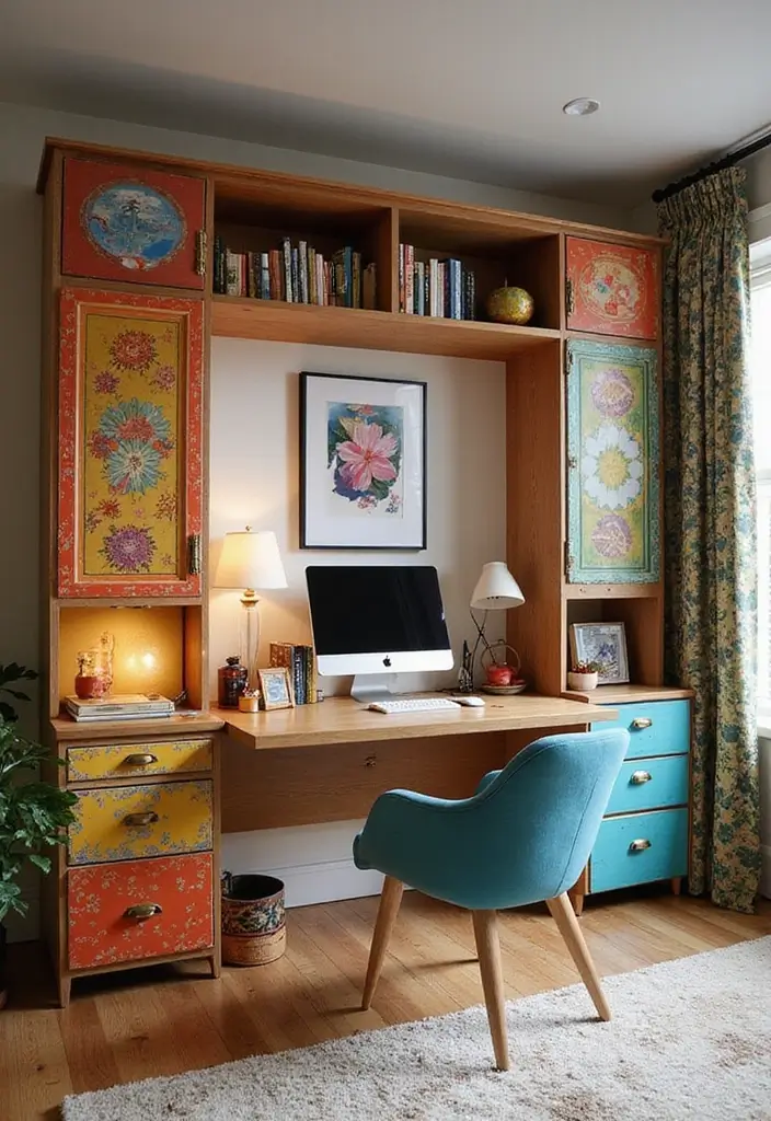 30 Genius Home Office with Murphy Bed Ideas for Small Spaces - 26. Funky and Eclectic Vibe