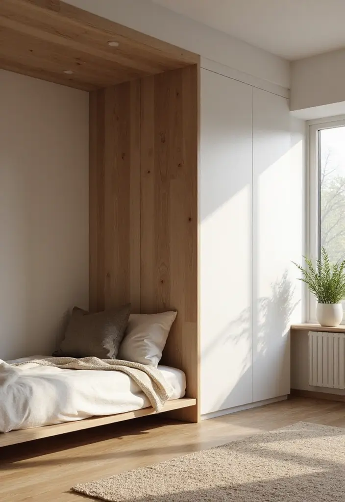 30 Genius Home Office with Murphy Bed Ideas for Small Spaces - 6. Minimalist Zen Workspace