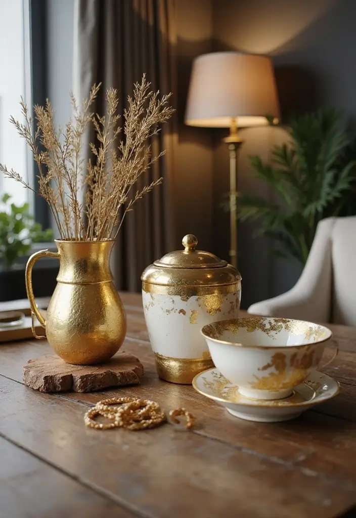 30 Glam Office Ideas with Gold: A Marble and Velvet Dream - 11. Gold Leaf Decor