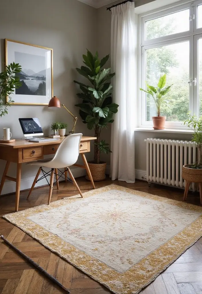 30 Glam Office Ideas with Gold: A Marble and Velvet Dream - 13. Gold Trimmed Rugs