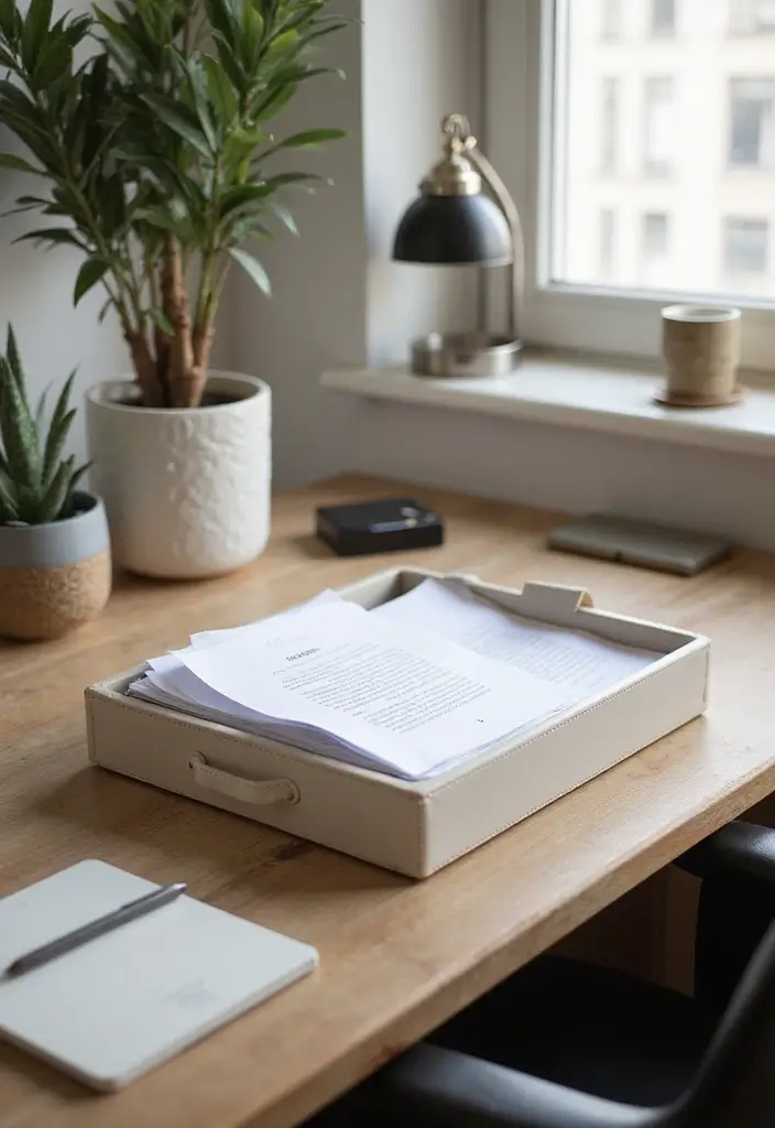 30 Glam Office Ideas with Gold: A Marble and Velvet Dream - 21. Elegant Paper Trays