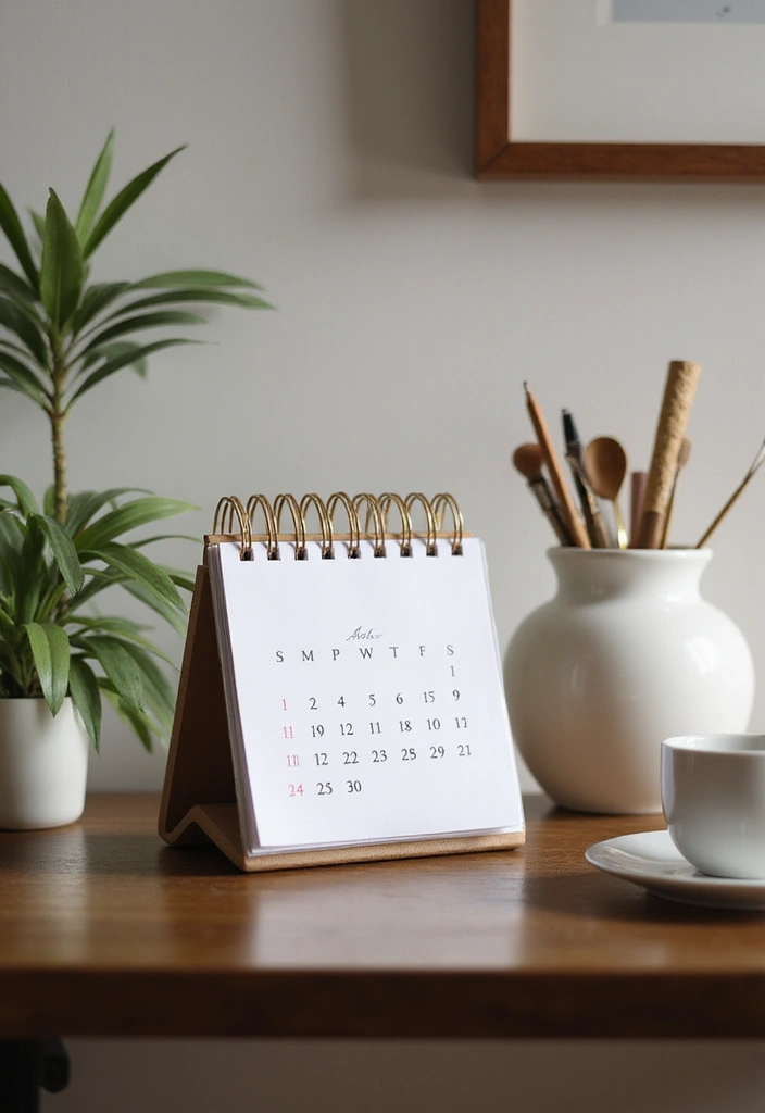 30 Glam Office Ideas with Gold: A Marble and Velvet Dream - 23. Elegant Desktop Calendars