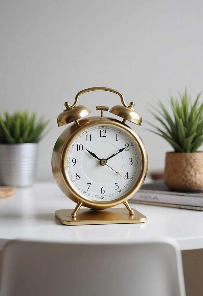 30 Glam Office Ideas with Gold: A Marble and Velvet Dream - 24. Gold Desk Clock