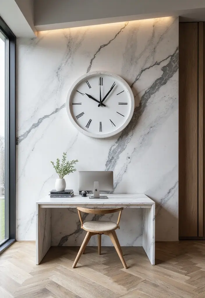 30 Glam Office Ideas with Gold: A Marble and Velvet Dream - 27. Marble Wall Clocks