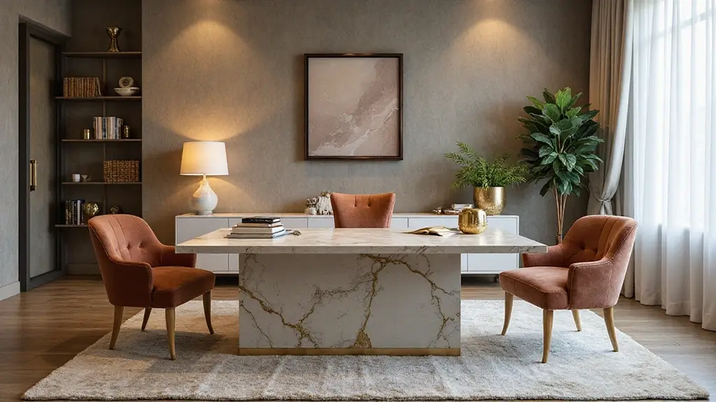 30 Glam Office Ideas with Gold: A Marble and Velvet Dream