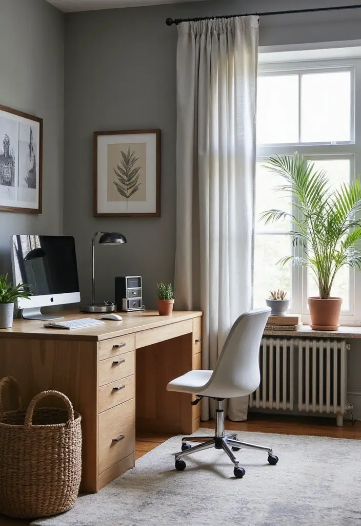 30 Gray Office Ideas That Are Anything but Boring - 11. Gray and Wood Combo