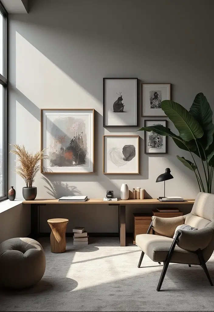 30 Gray Office Ideas That Are Anything but Boring - 12. Artistic Touches