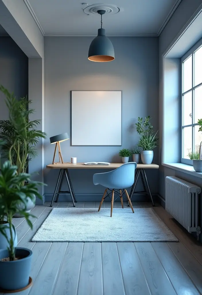 30 Gray Office Ideas That Are Anything but Boring - 21. Gray and Blue Palette