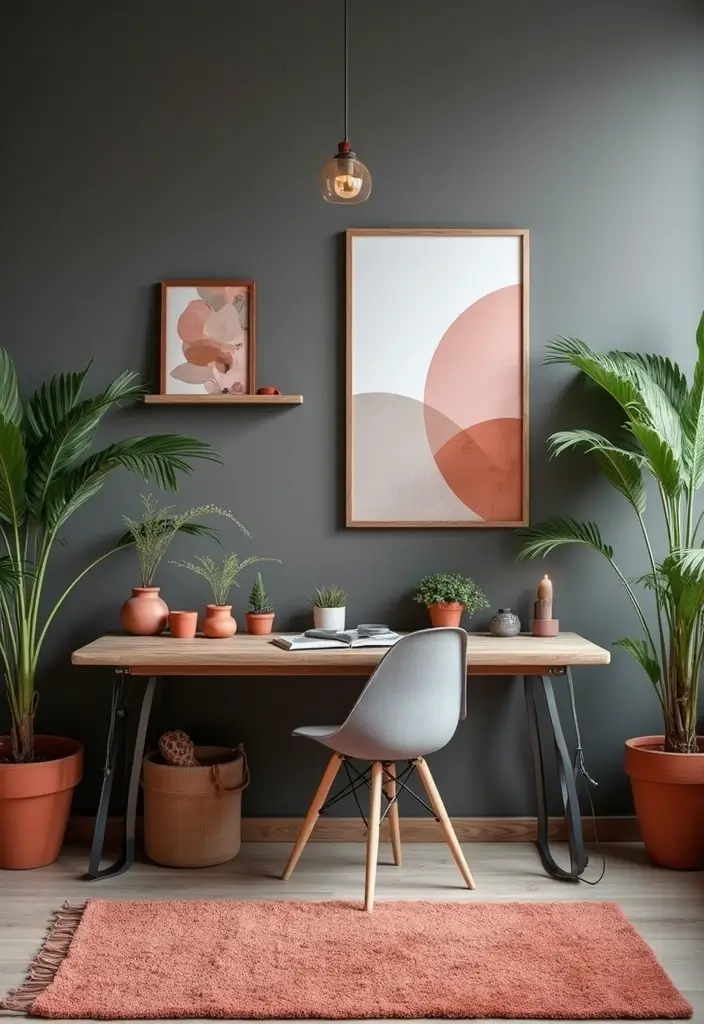 30 Gray Office Ideas That Are Anything but Boring - 22. Gray and Terracotta Fusion