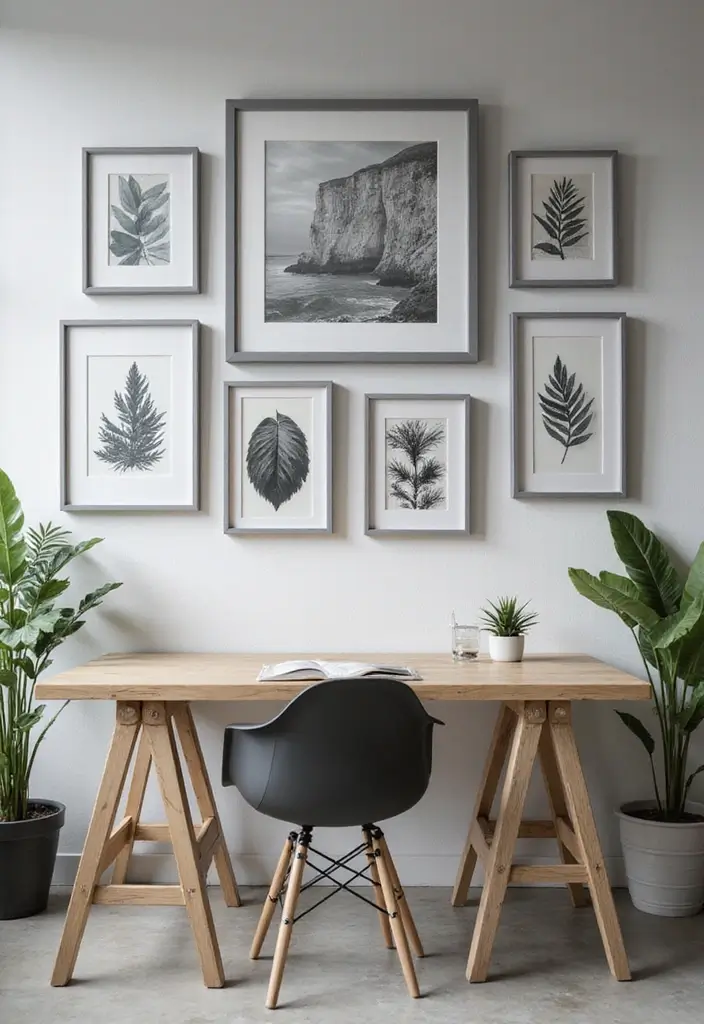 30 Gray Office Ideas That Are Anything but Boring - 25. Gray Frame Gallery Wall