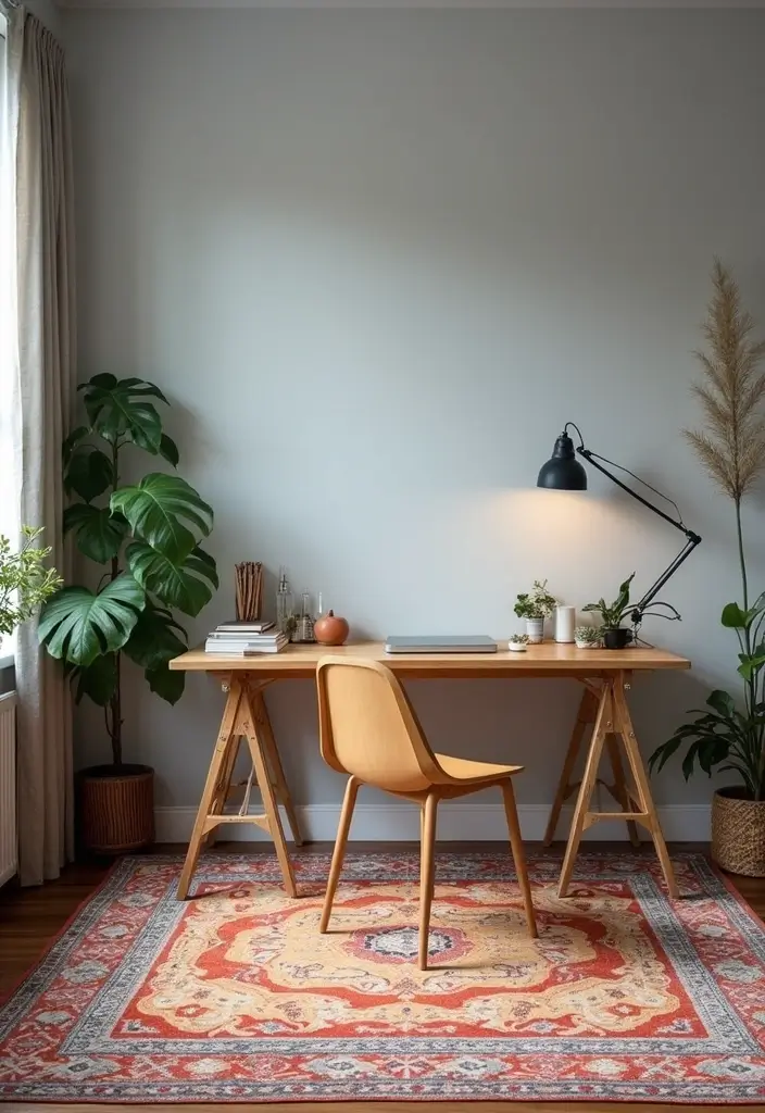 30 Gray Office Ideas That Are Anything but Boring - 29. Gray and Colorful Rugs