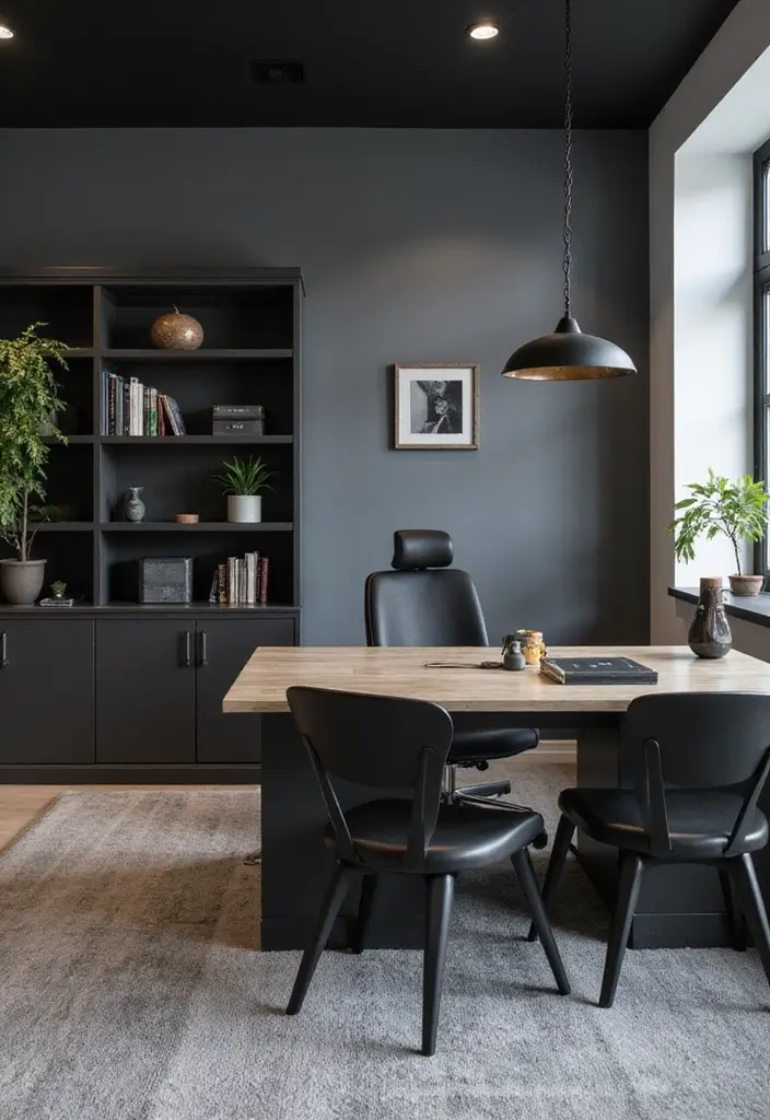 30 Gray Office Ideas That Are Anything but Boring - 30. Gray and Black Contrast