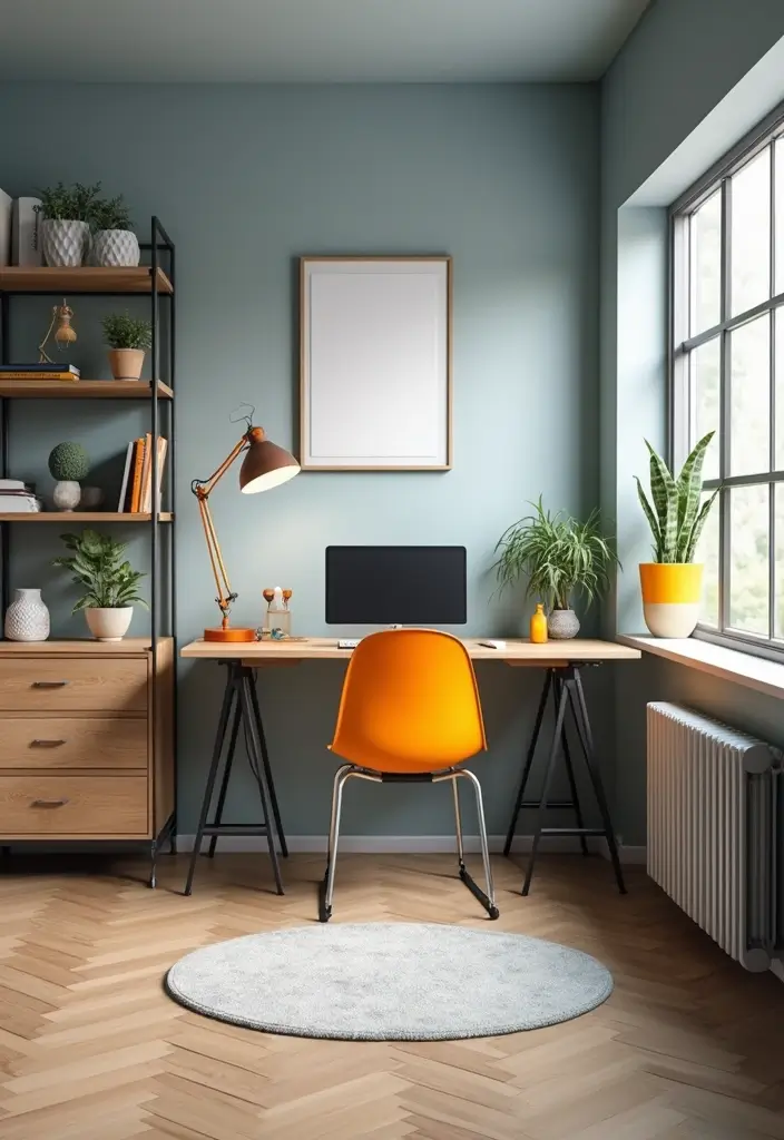30 Gray Office Ideas That Are Anything but Boring - 5. Bright Accents with Gray