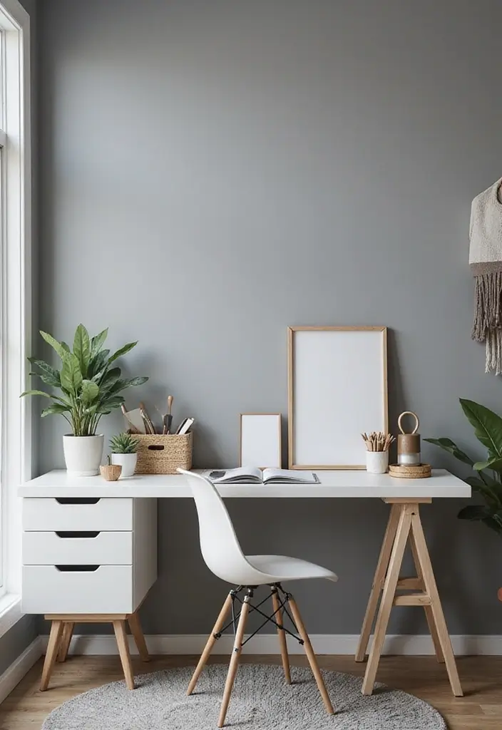 30 Gray Office Ideas That Are Anything but Boring - 9. Stylish Desk Decor
