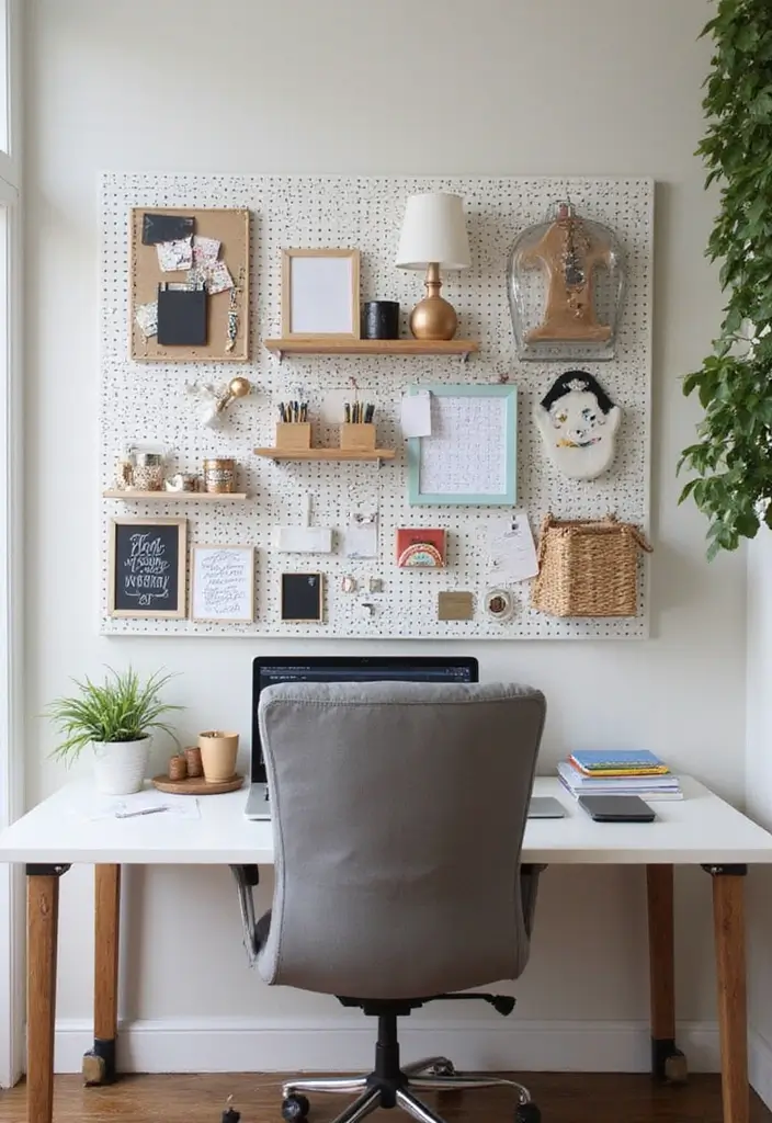 30 Home Office Corner Desk Ideas That Actually Use Dead Space - 13. Stylish Pegboards for Organization