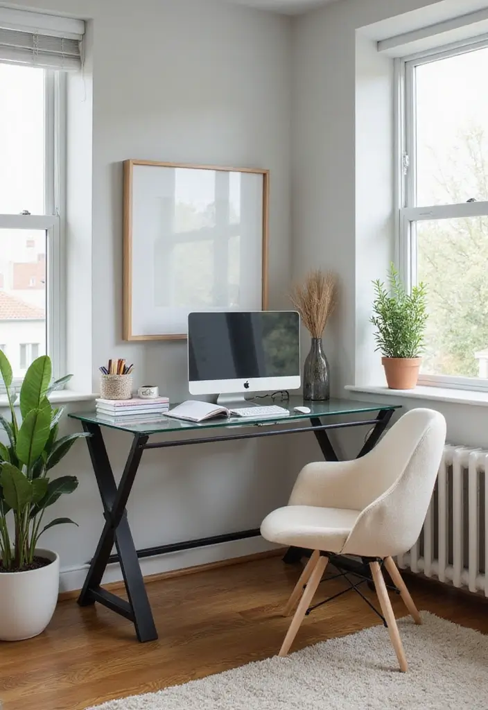 30 Home Office Corner Desk Ideas That Actually Use Dead Space - 15. Elegant Glass Desks