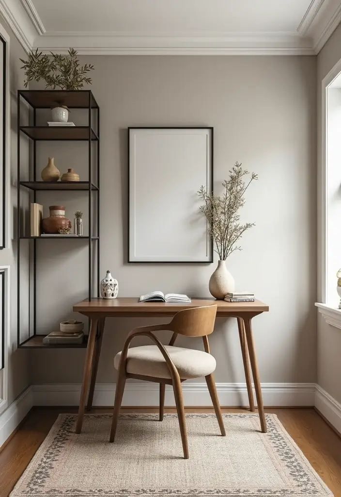 30 Home Office Corner Desk Ideas That Actually Use Dead Space - 20. Accent Furniture for Added Charm