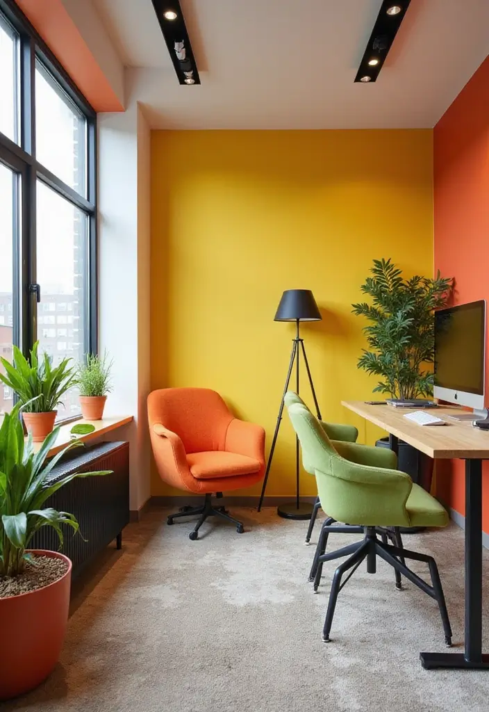 30 Home Office Corner Desk Ideas That Actually Use Dead Space - 22. Bright and Cheerful Color Schemes