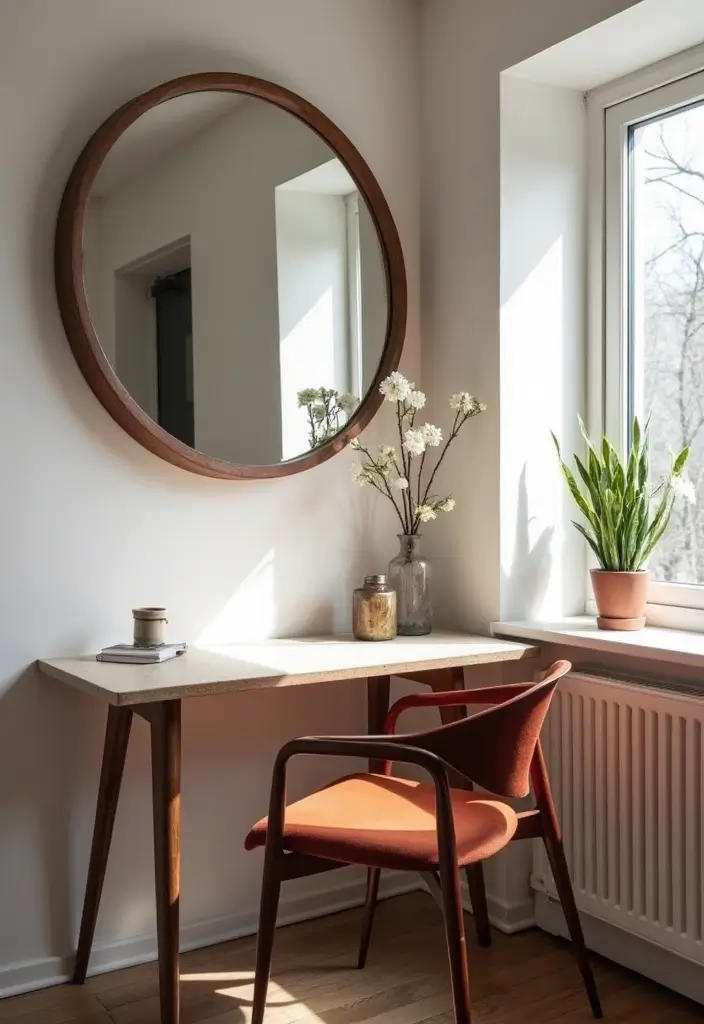 30 Home Office Corner Desk Ideas That Actually Use Dead Space - 25. Use of Mirrors for Illusion