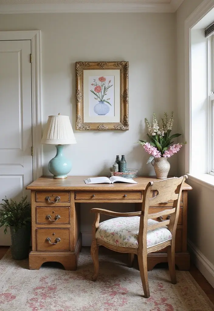 30 Home Office Corner Desk Ideas That Actually Use Dead Space - 26. Shabby Chic Decor